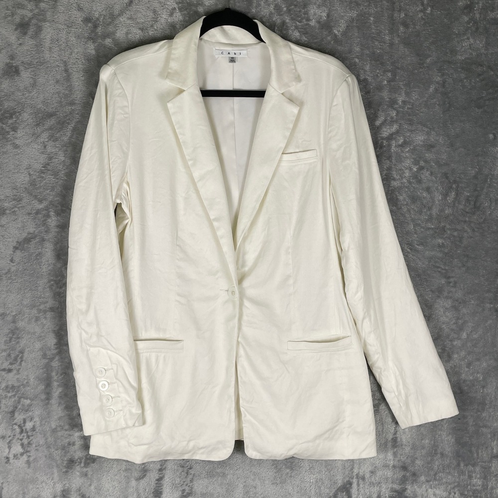 Cabi Blazer Womens 10 White Very Good Linen Blend Single Button Professional 724